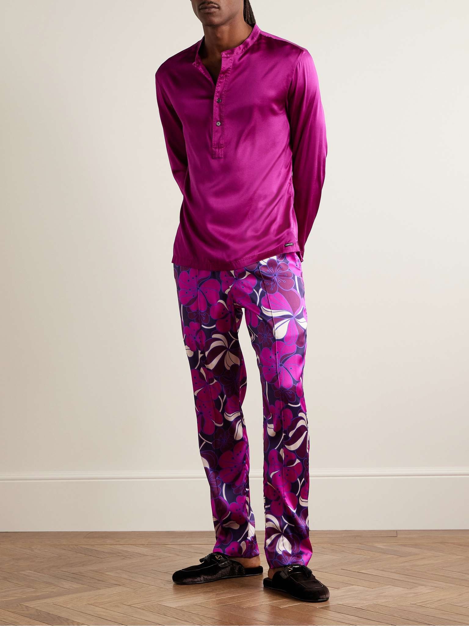 Straight-Leg Velvet-Trimmed Printed Stretch-Silk Pyjama Trousers - 2
