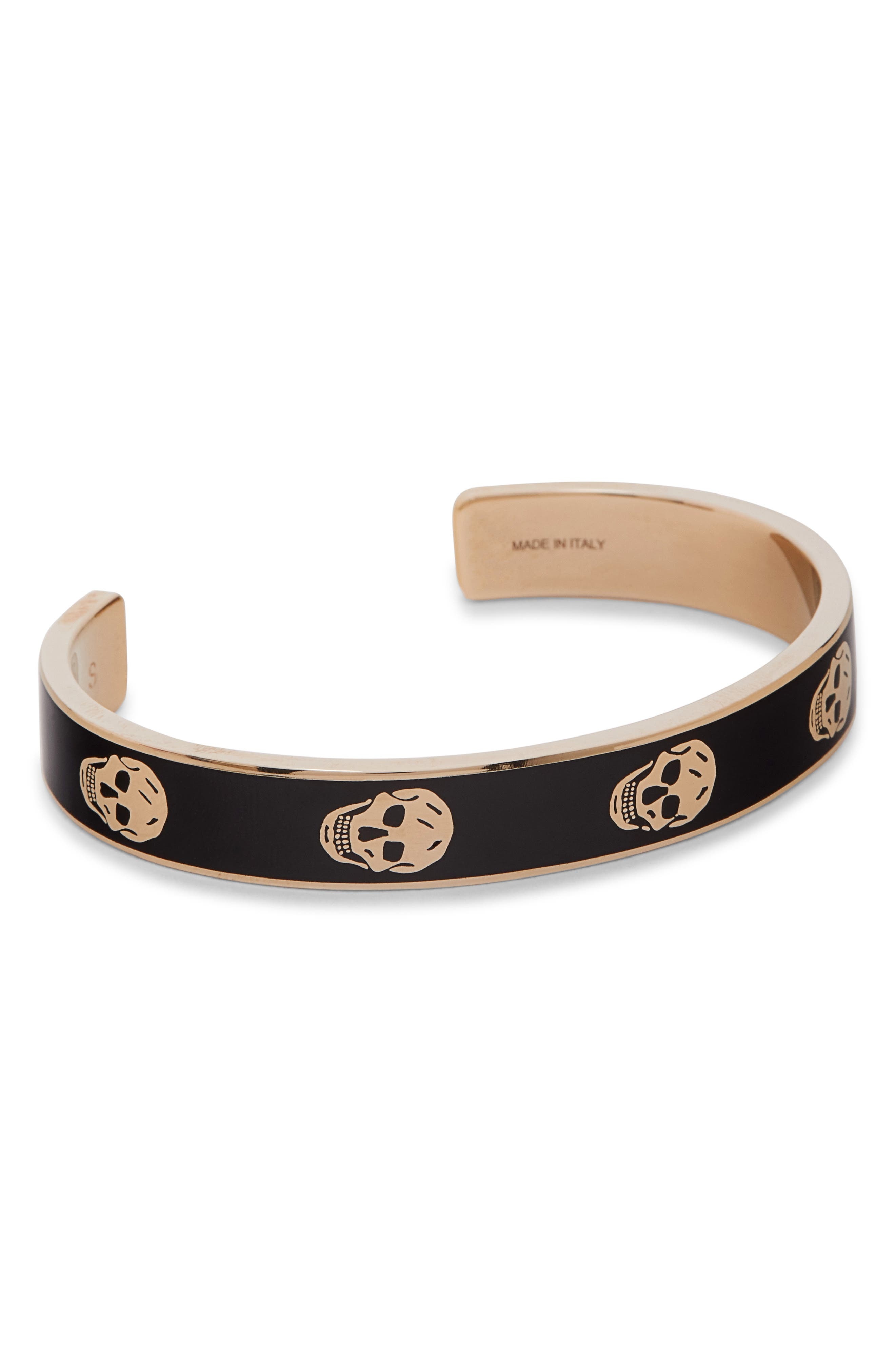 McQueen Thin Skull Enamel Cuff Bracelet in Black/Gold at Nordstrom - 1
