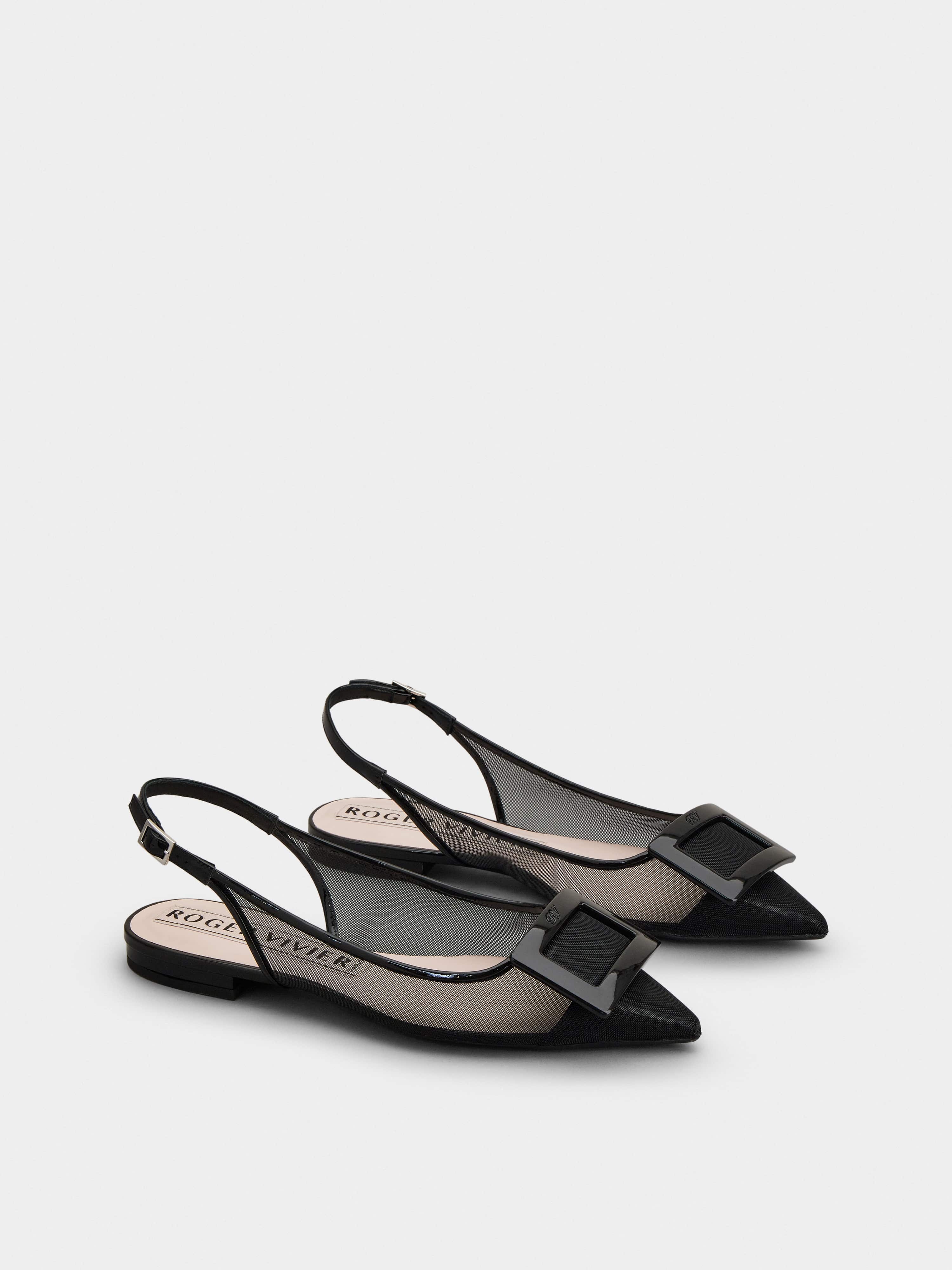 Gommettine Net Lacquered Buckle Slingback Ballerinas in Fabric - 2