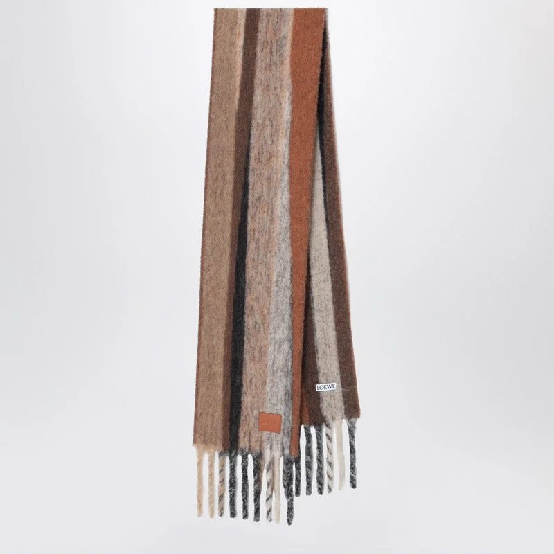Loewe Beige Striped Wool And Alpaca Blend Scarf Men - 1