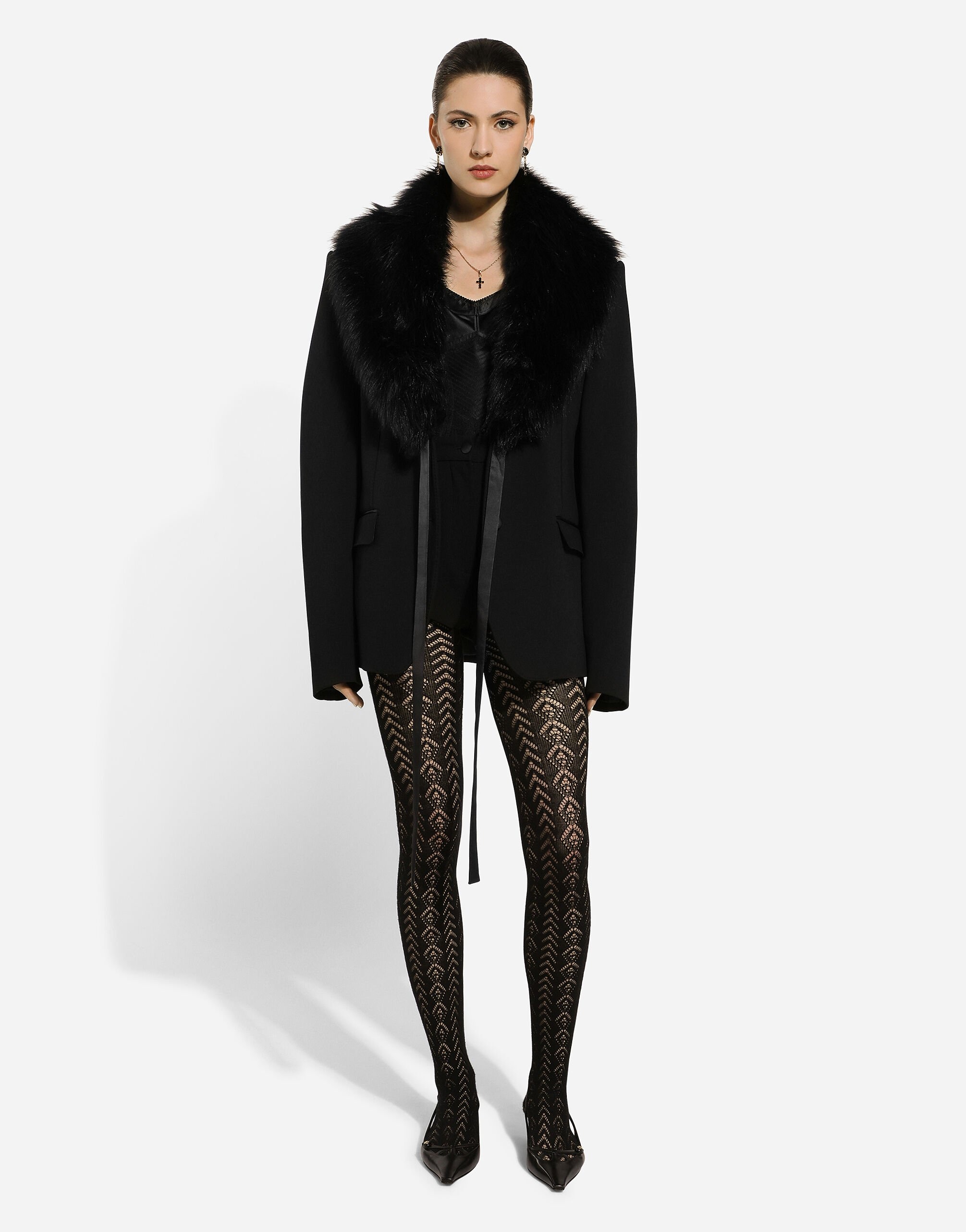 Wool jacket with faux fur collar - 2