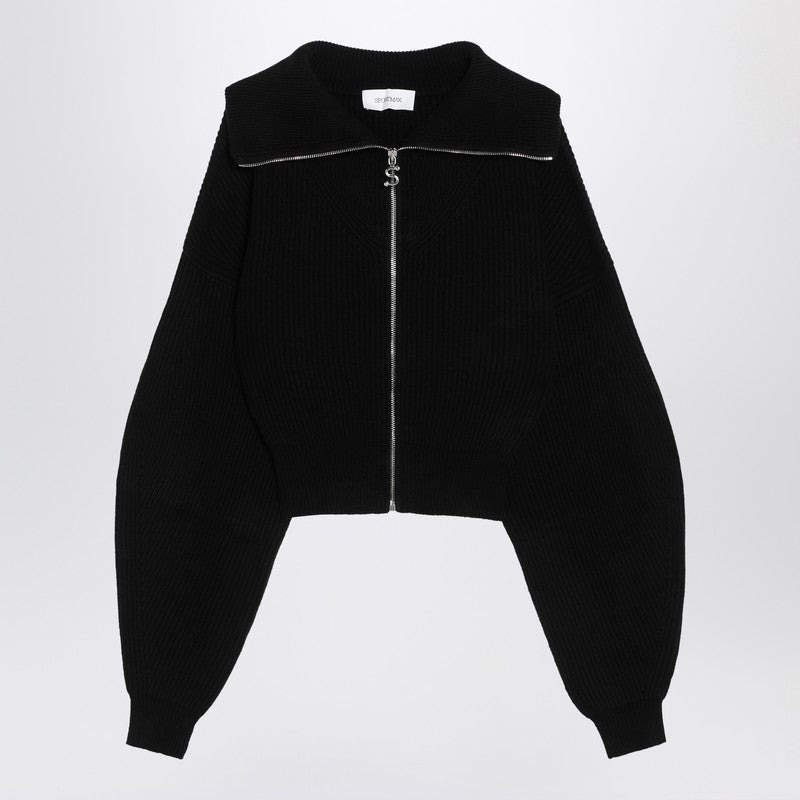 Sportmax Black zip-up cardigan in wool and cashmere - 1