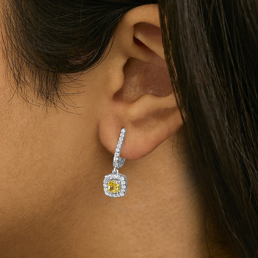 Haus Of Brilliance - Haus of Brilliance 14K White Gold 1 1/5 Cttw Yellow Lab Grown Diamond Halo Drop and Dangle Earrings - 5