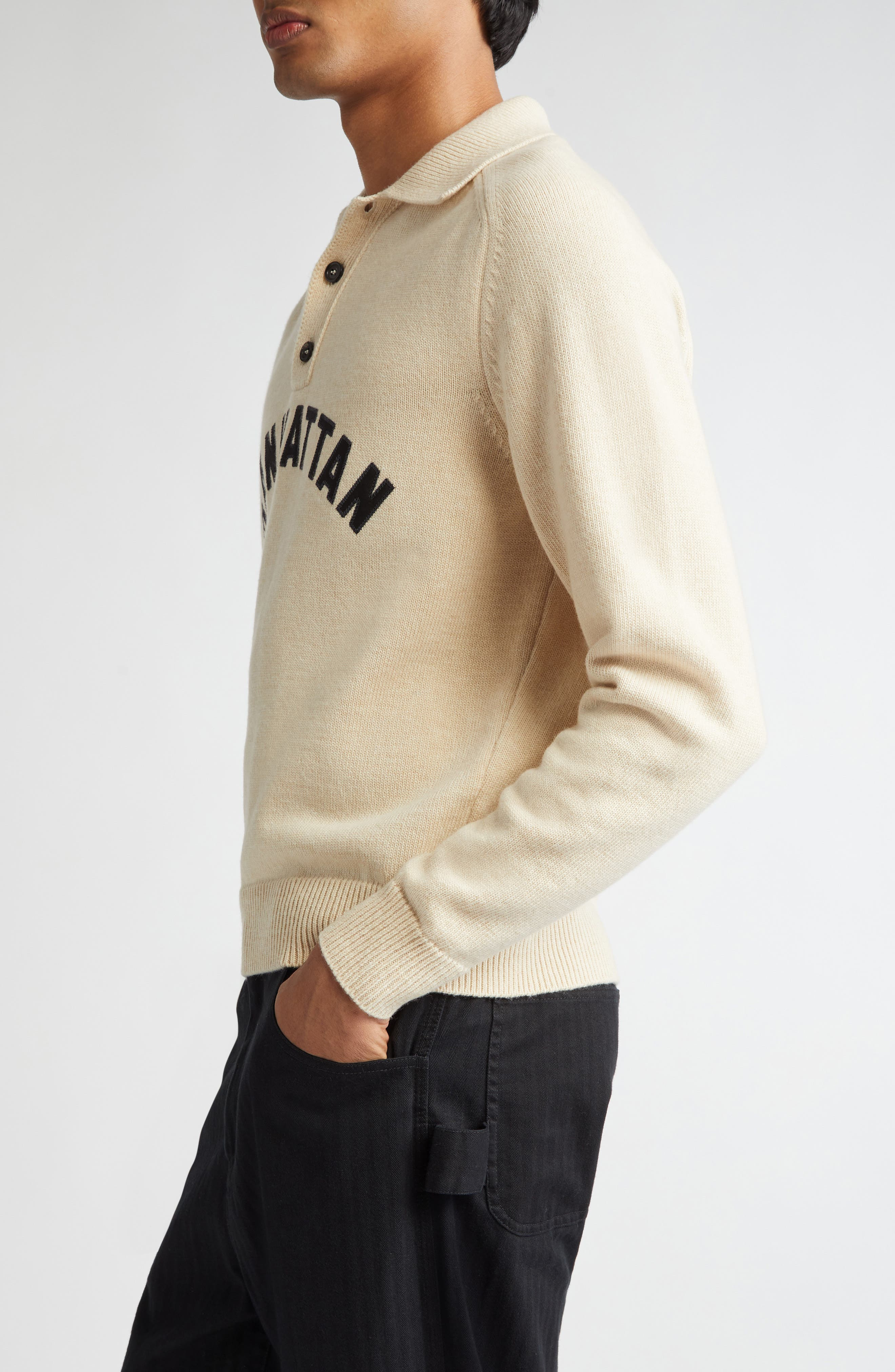 Bode Manhattan Wool Polo Sweater in Cream at Nordstrom - 4