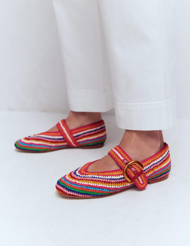 BODEN Kylie Flat Buckle Mary Janes-Multi Raffia outlook