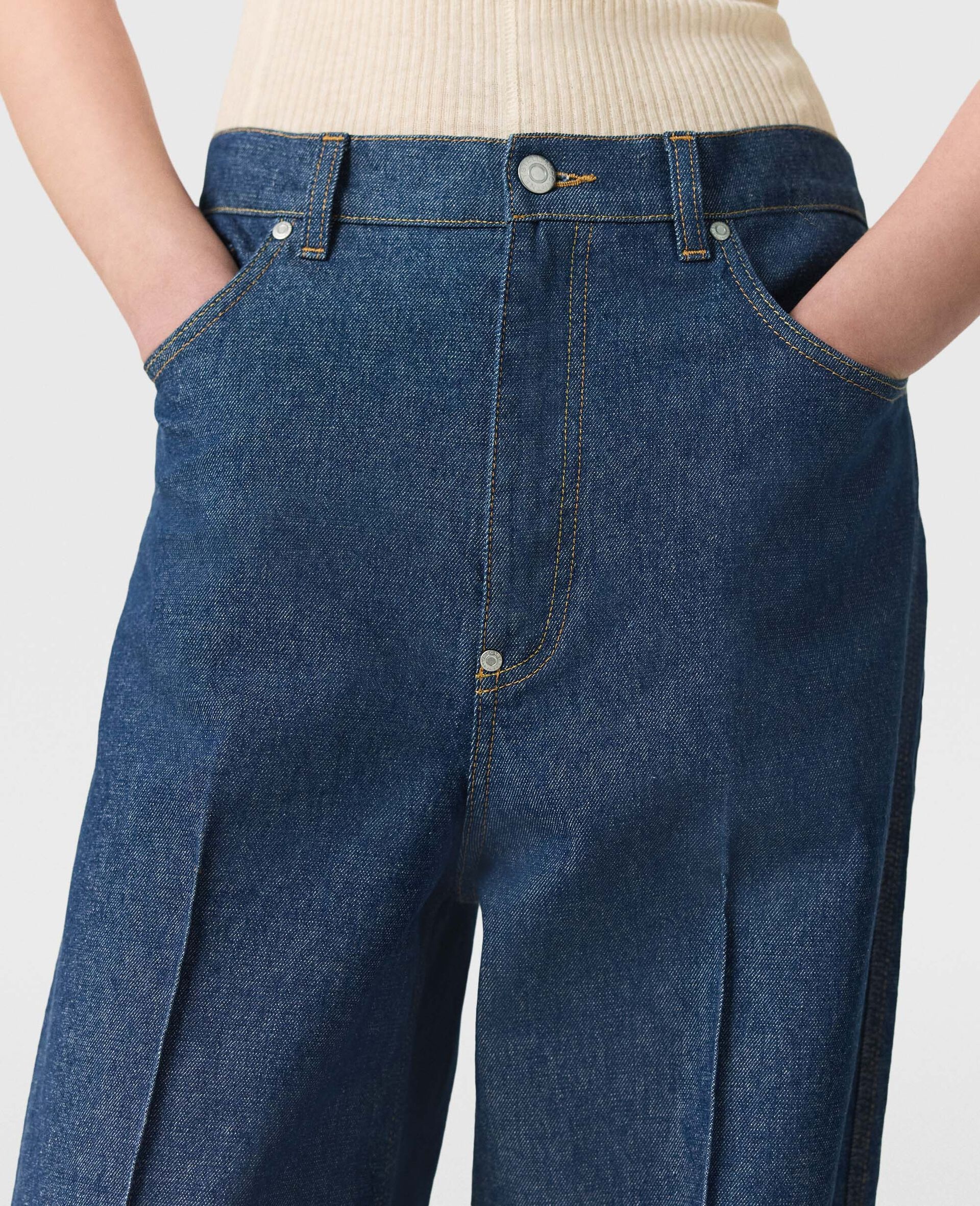 Center-Pleat Denim Tailored Pants - 4