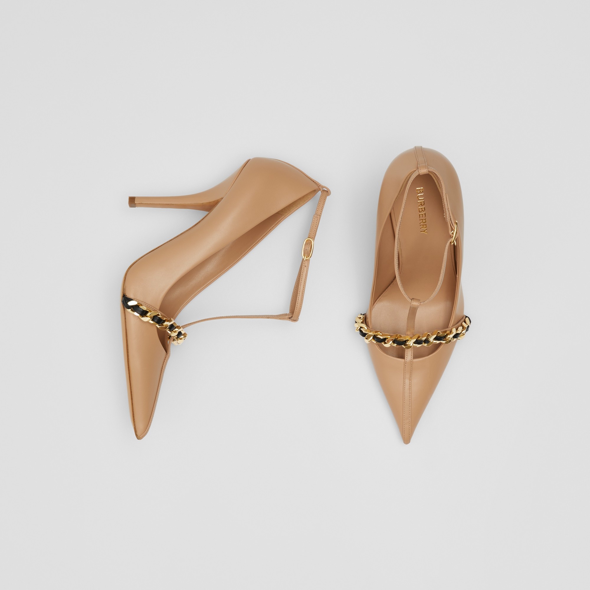 Chain Trim Leather Point-toe Pumps - 5