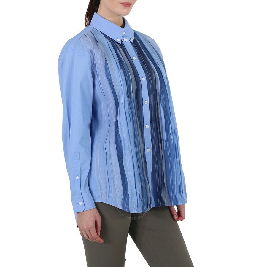 Burberry Ladies Vivid Cobalt Silk Pleated Shirt - 5