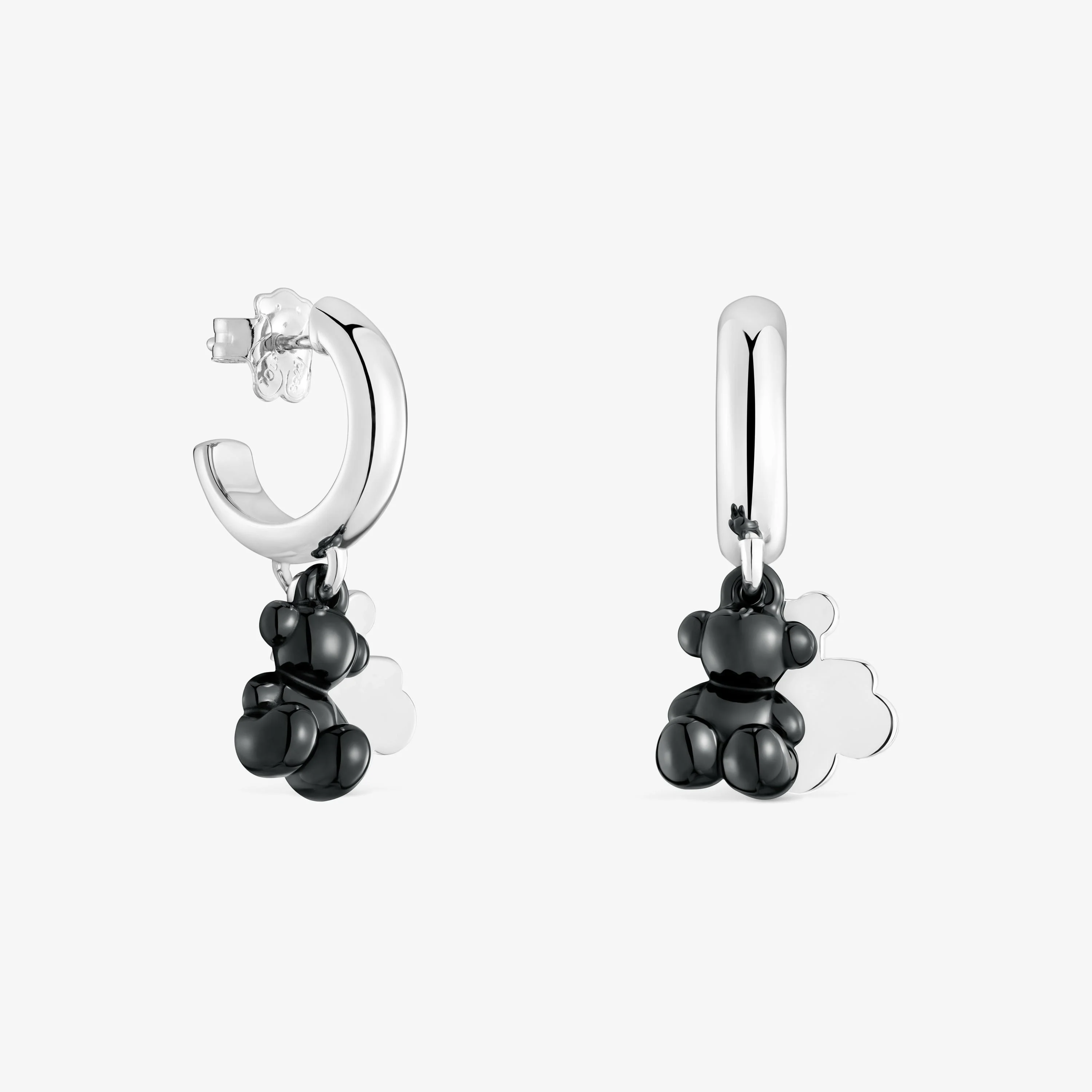 Silver and black ceramic double-bear Hoop earrings Bold Bear - 1