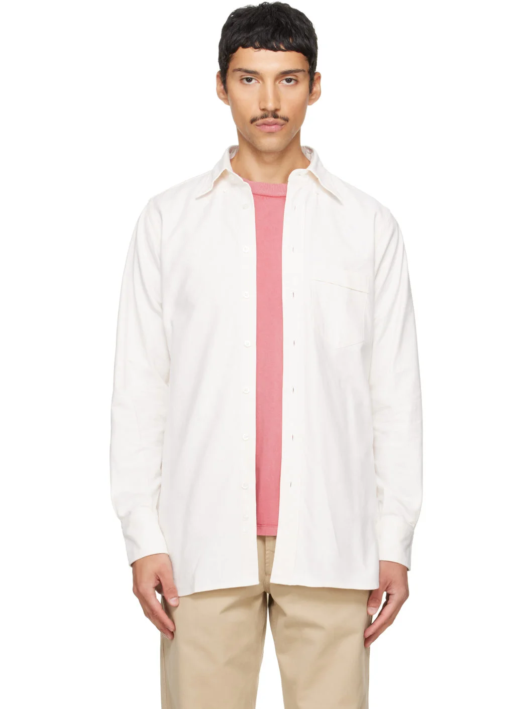 Off-White Cotton Oxford Cloth Button-Down Shirt - 1