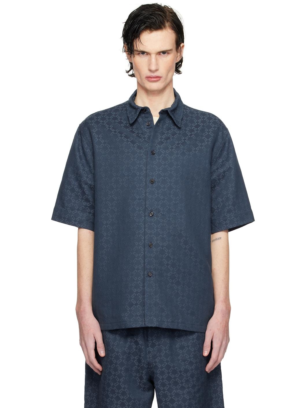 Navy Shiny Monogram 72 Denim Shirt - 1