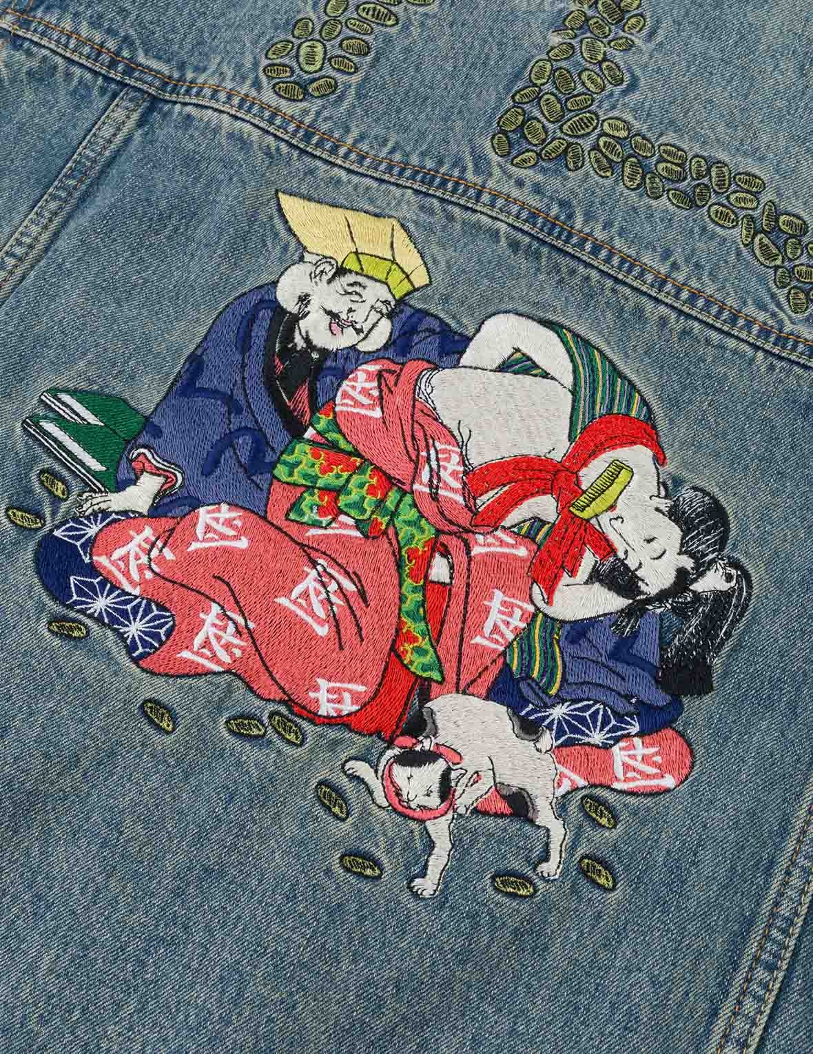 EVISU X F-LAGSTUF-F Shuga and Seagull Embroidery Relax Fit Denim Jacket - 4