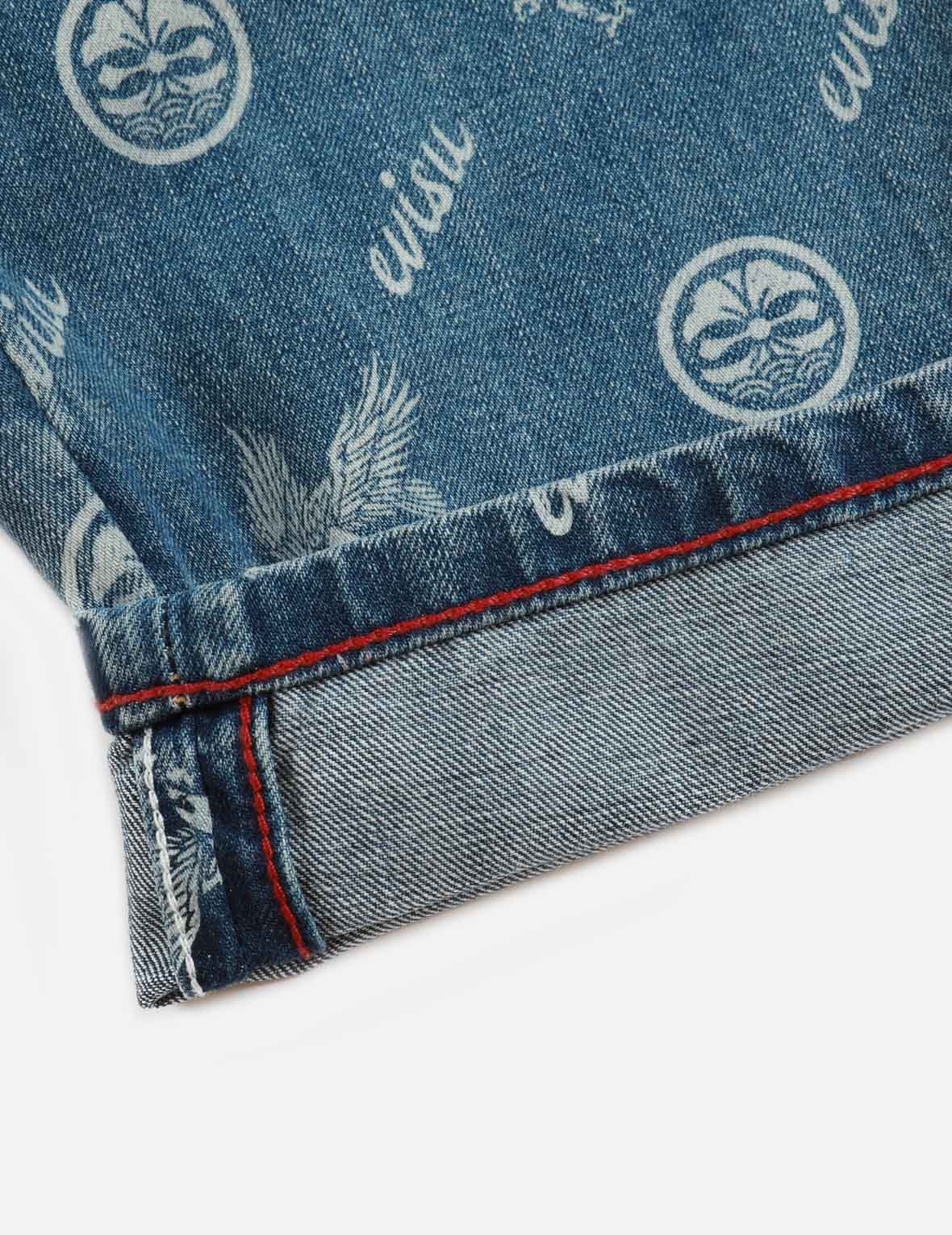 ALLOVER KAMON AND EAGLE PRINT DENIM SHORTS - 10