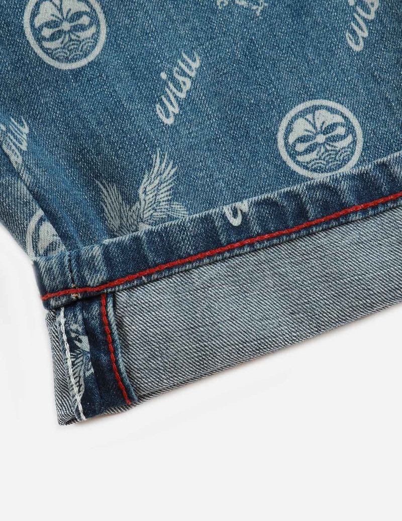ALLOVER KAMON AND EAGLE PRINT DENIM SHORTS 10