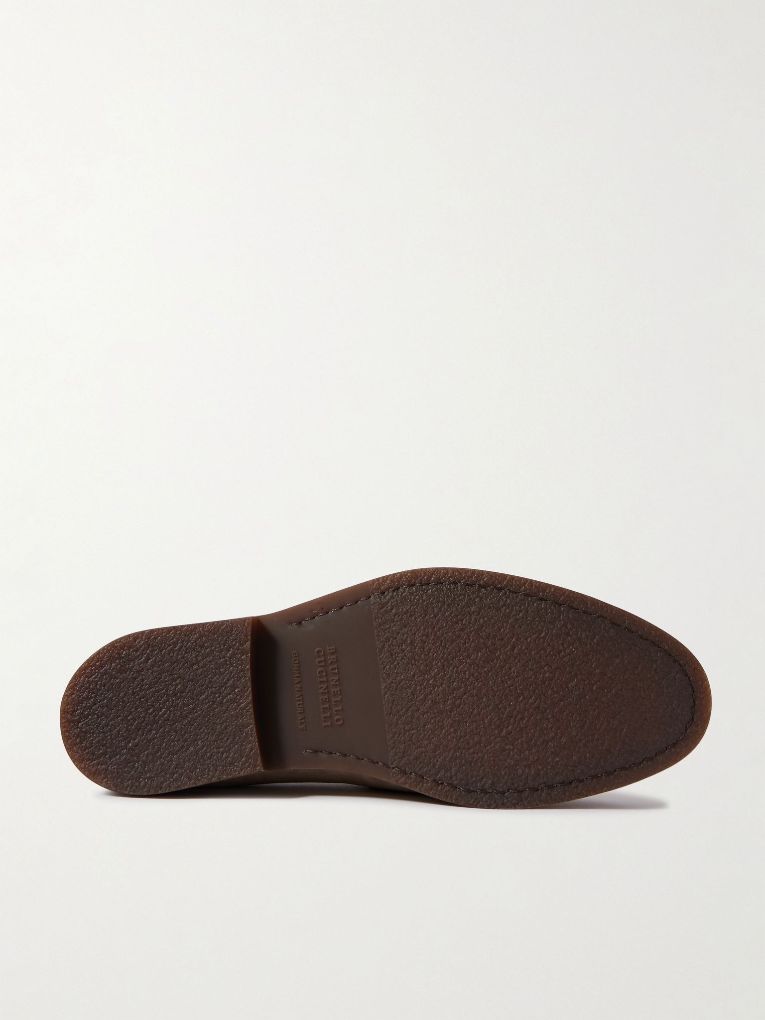 Leather-Trimmed Suede Penny Loafers Taupe - 3