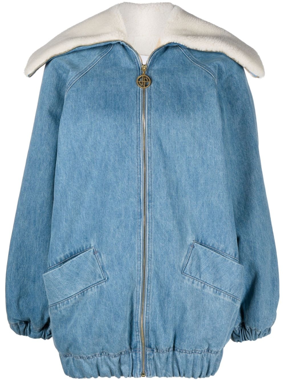 faux shearling-trim denim jacket - 1