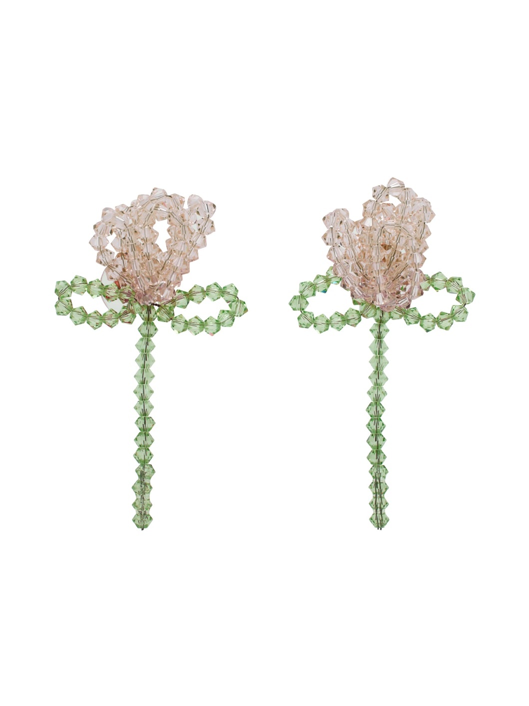 Pink & Green Cluster Flower Earrings - 1