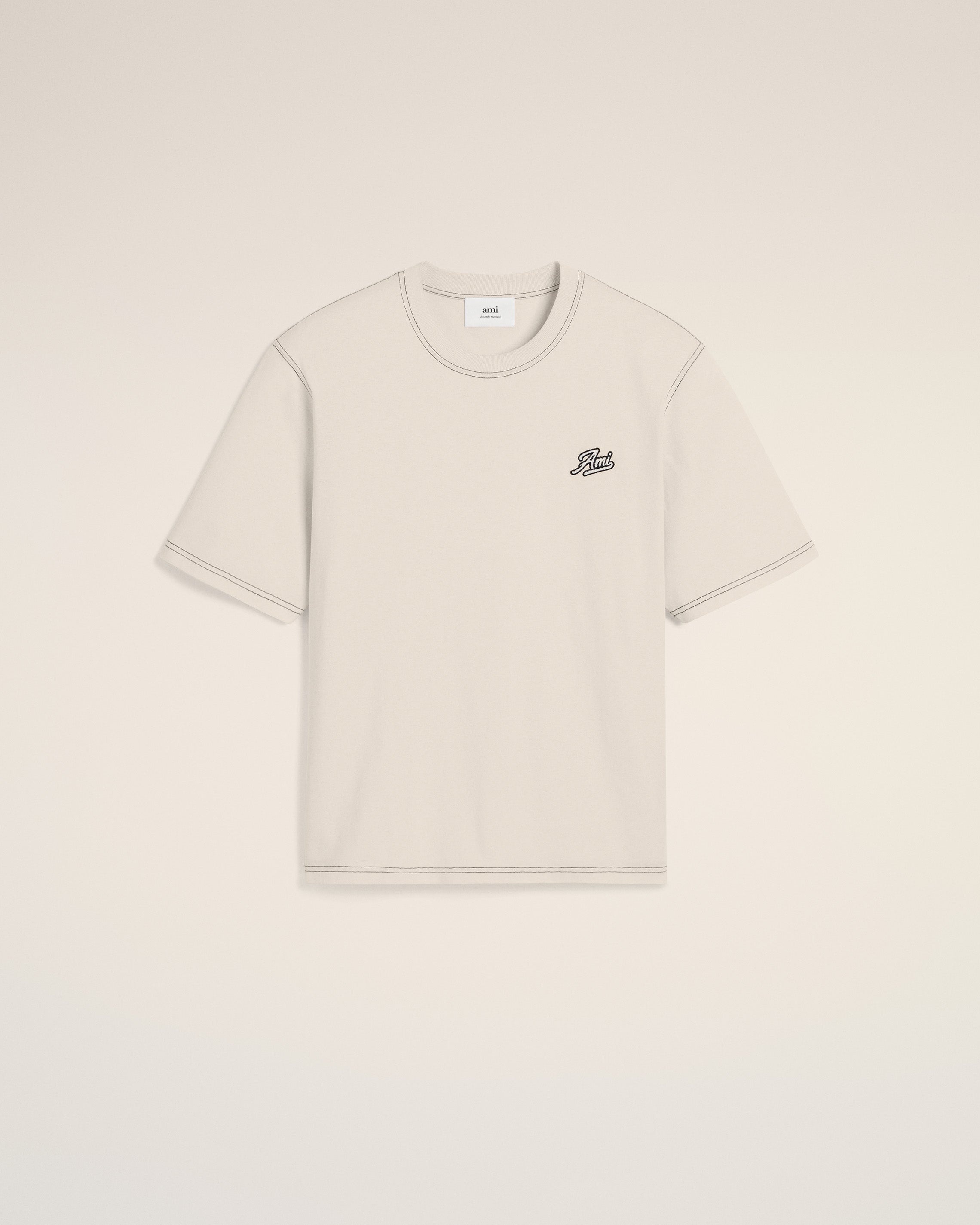 BEIGE COTTON AMI SIGNATURE T-SHIRT - 1