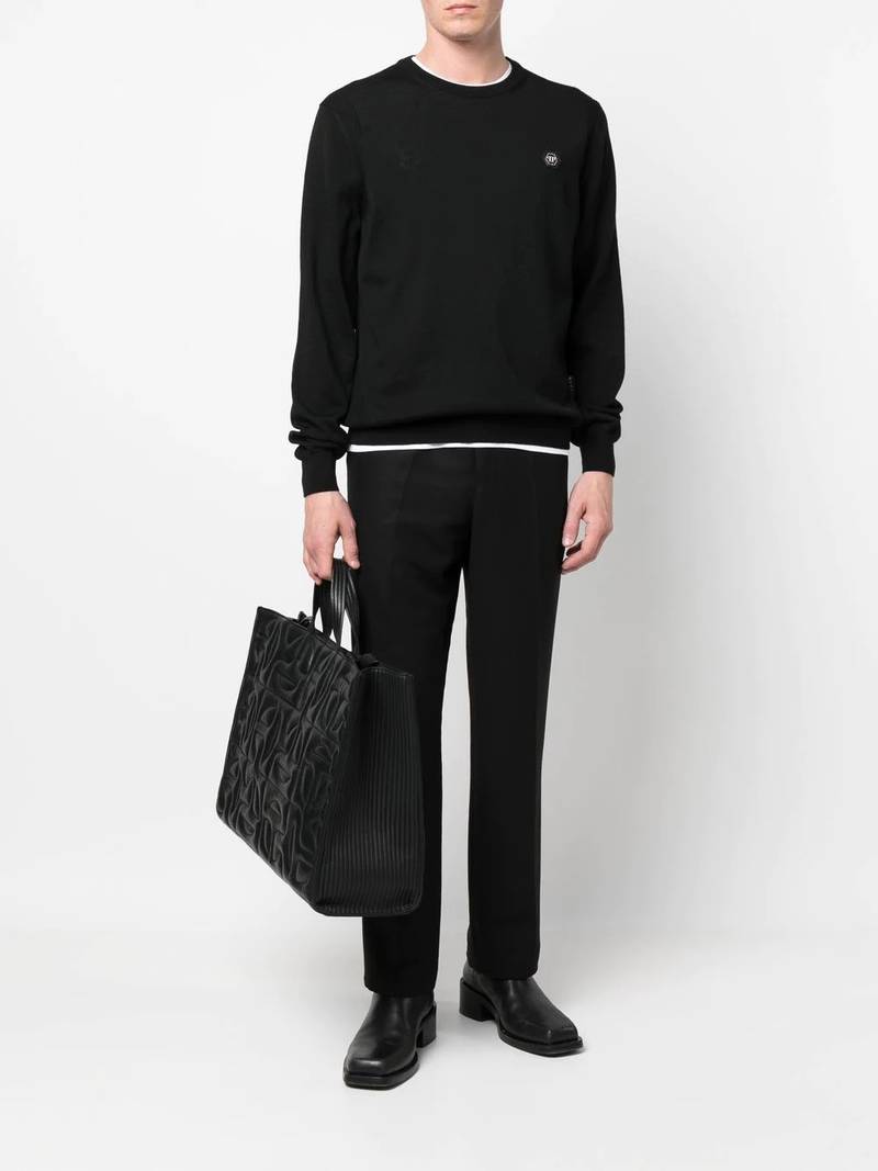 PHILIPP PLEIN logo patch merino wool jumper outlook