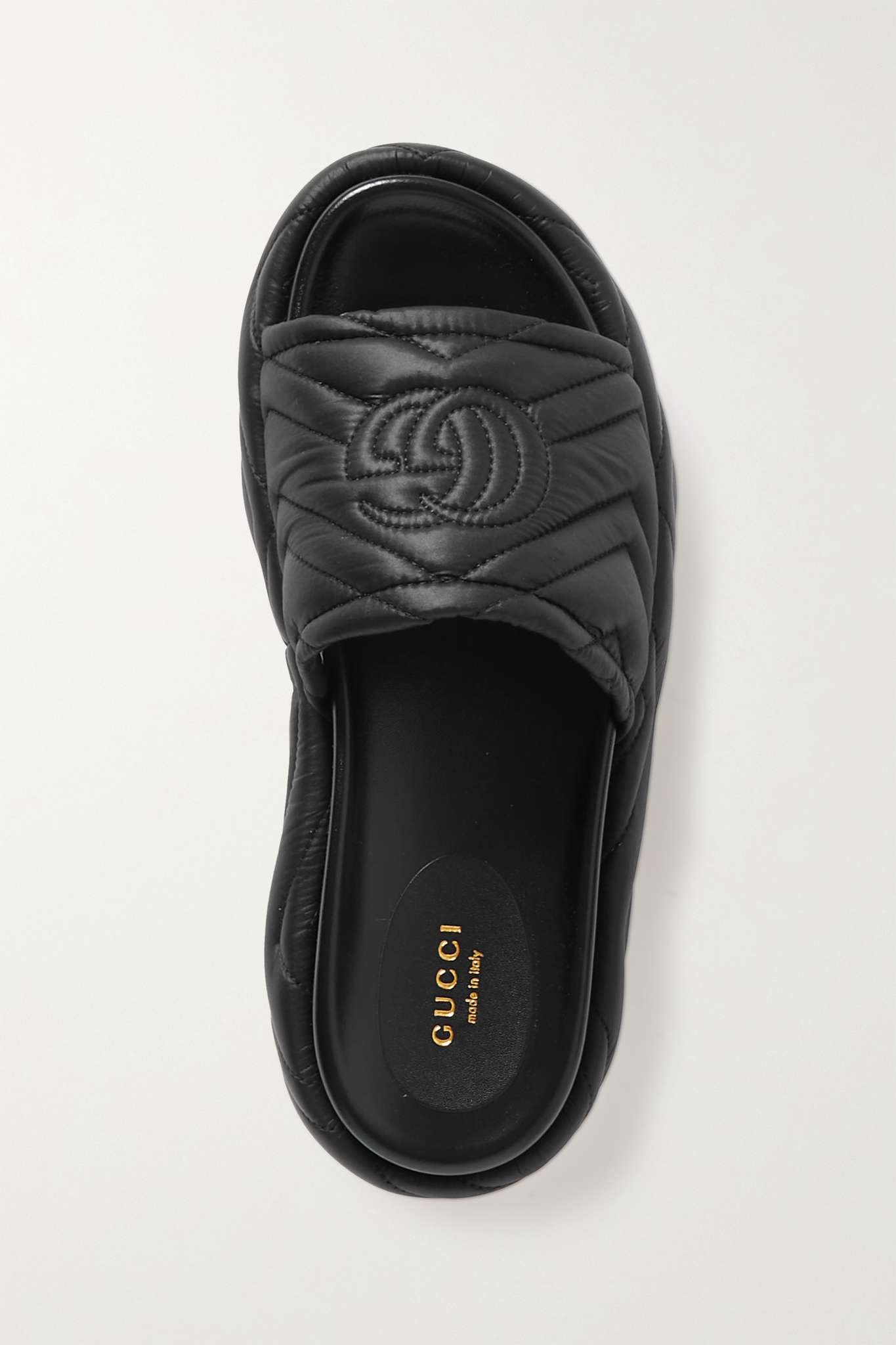 Quilted embroidered faux leather platform slides - 5