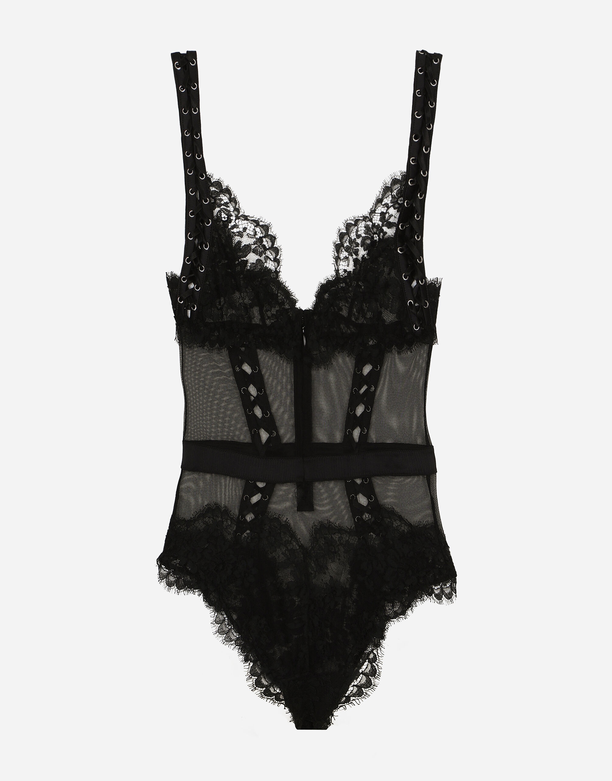 Lace and tulle bodysuit with lacing and eyelets - 2