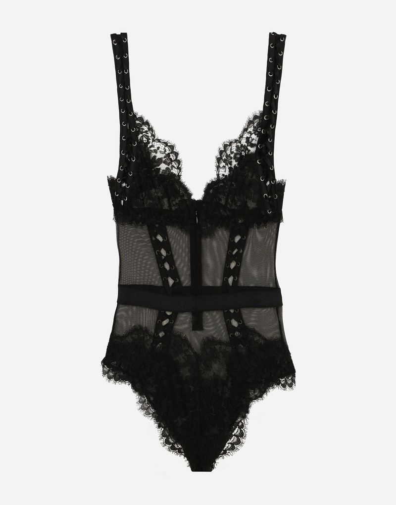 Dolce & Gabbana Lace and tulle bodysuit with lacing and eyelets outlook