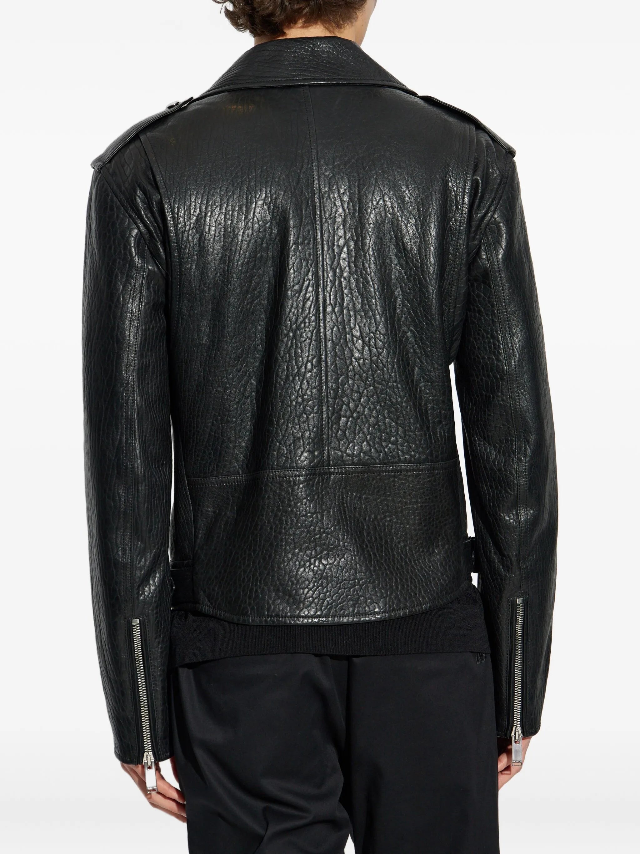 Alexander Mcqueen Textured Leather Biker Jacket - 4