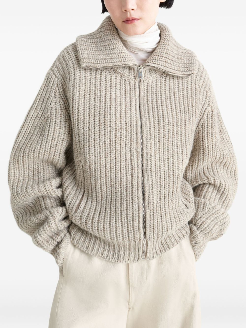 ribbed high-neck zip cardigan - 3