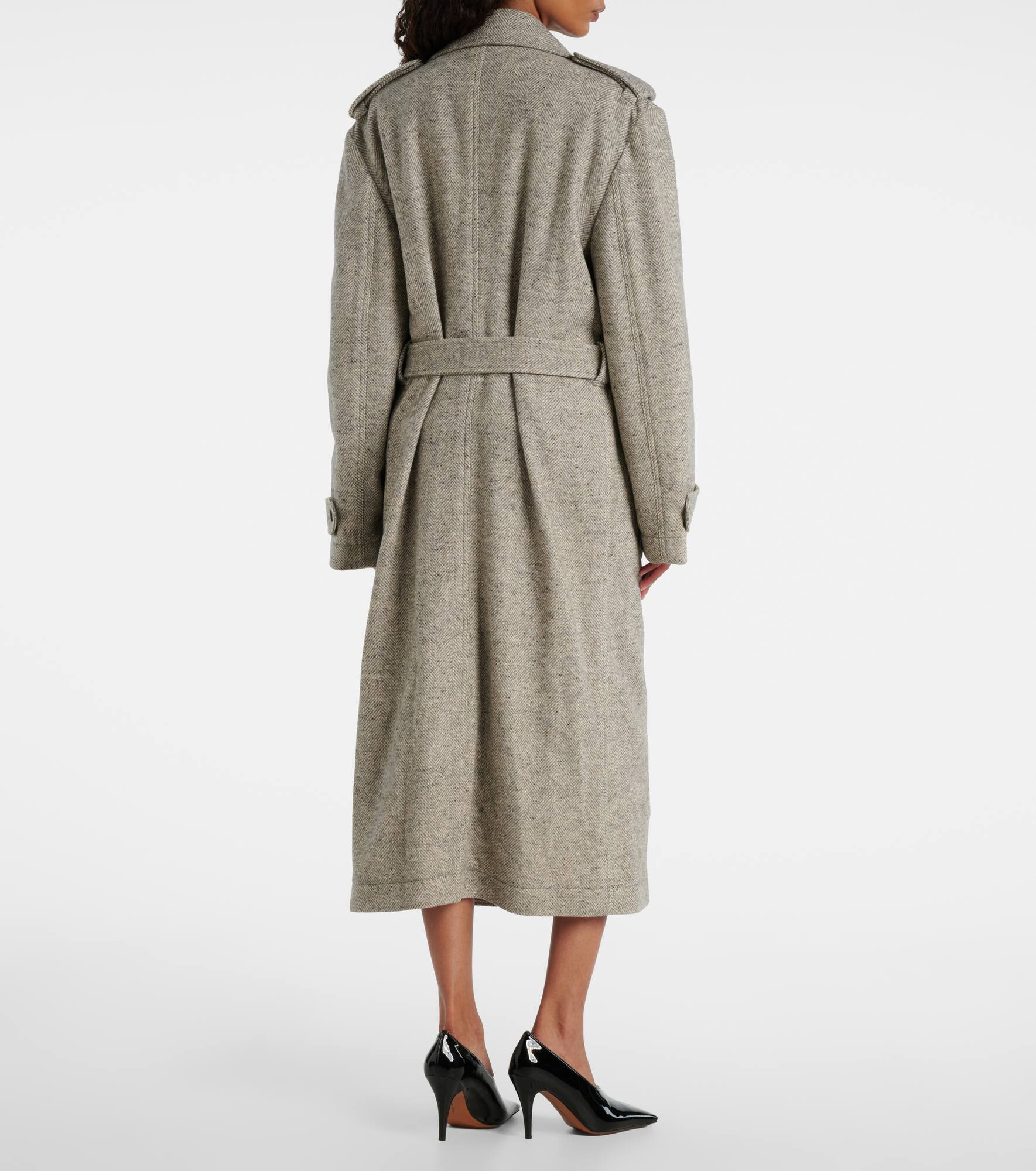 Herringbone wool and silk trench coat - 3