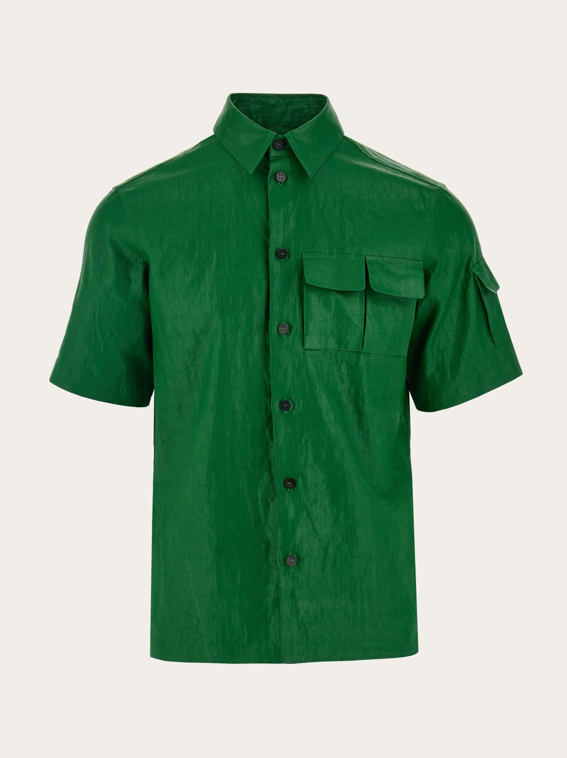 Coated linen utility shirt - 1