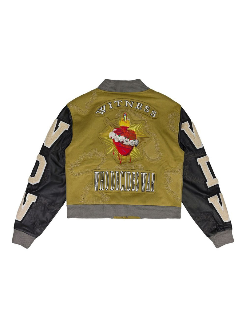 WHO DECIDES WAR Namesake varsity jacket outlook