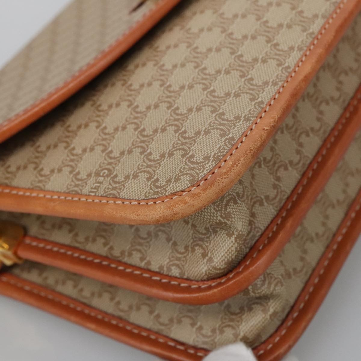 CELINE Macadam Canvas Shoulder Bag Beige Gold - 9