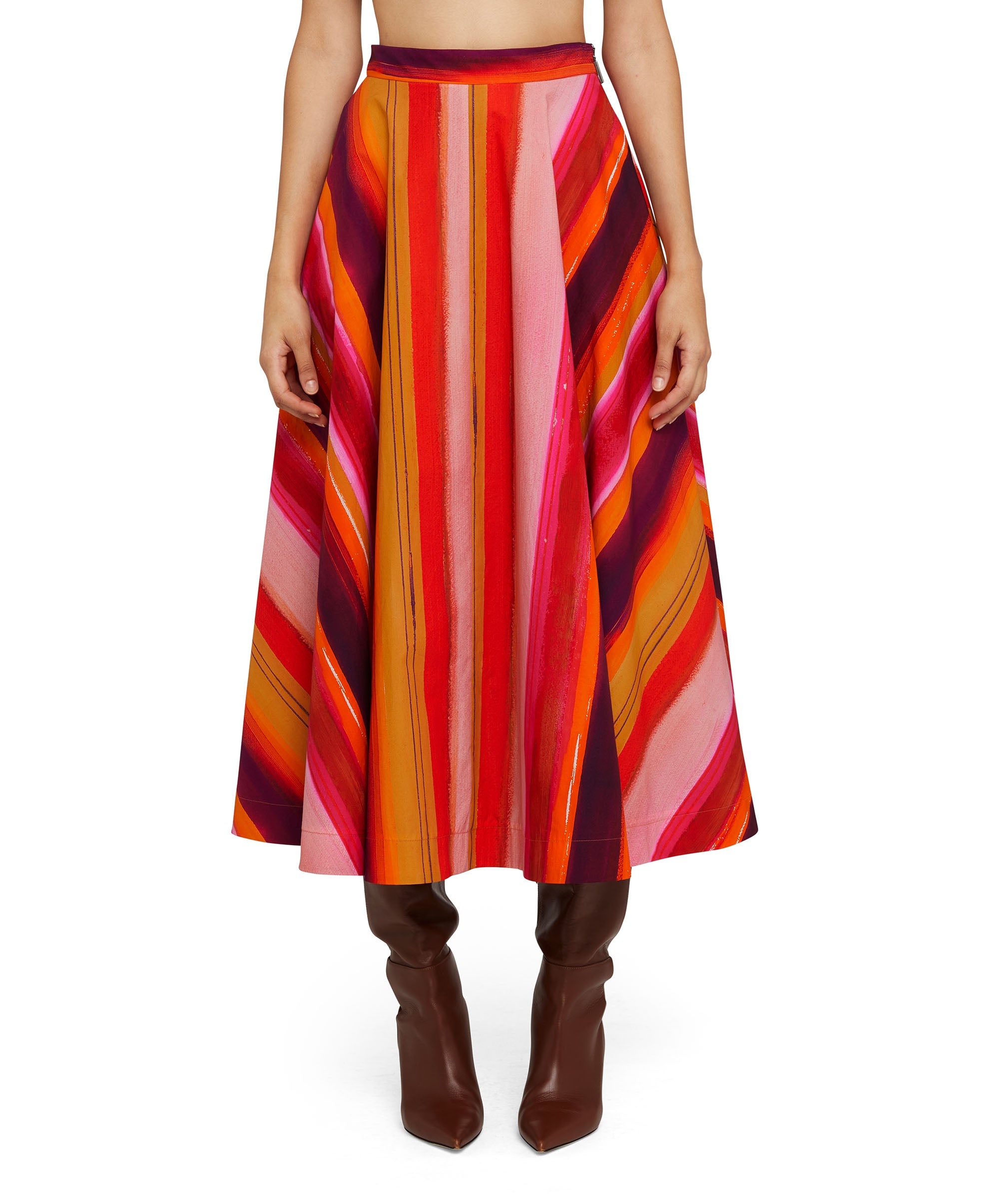 Cotton midi wheel skirt with "brushed stripes" pattern - 5