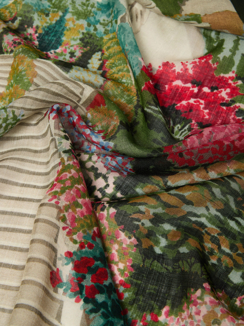 CAMICE Oversized scarf in printed silk and wool - IVORY 3