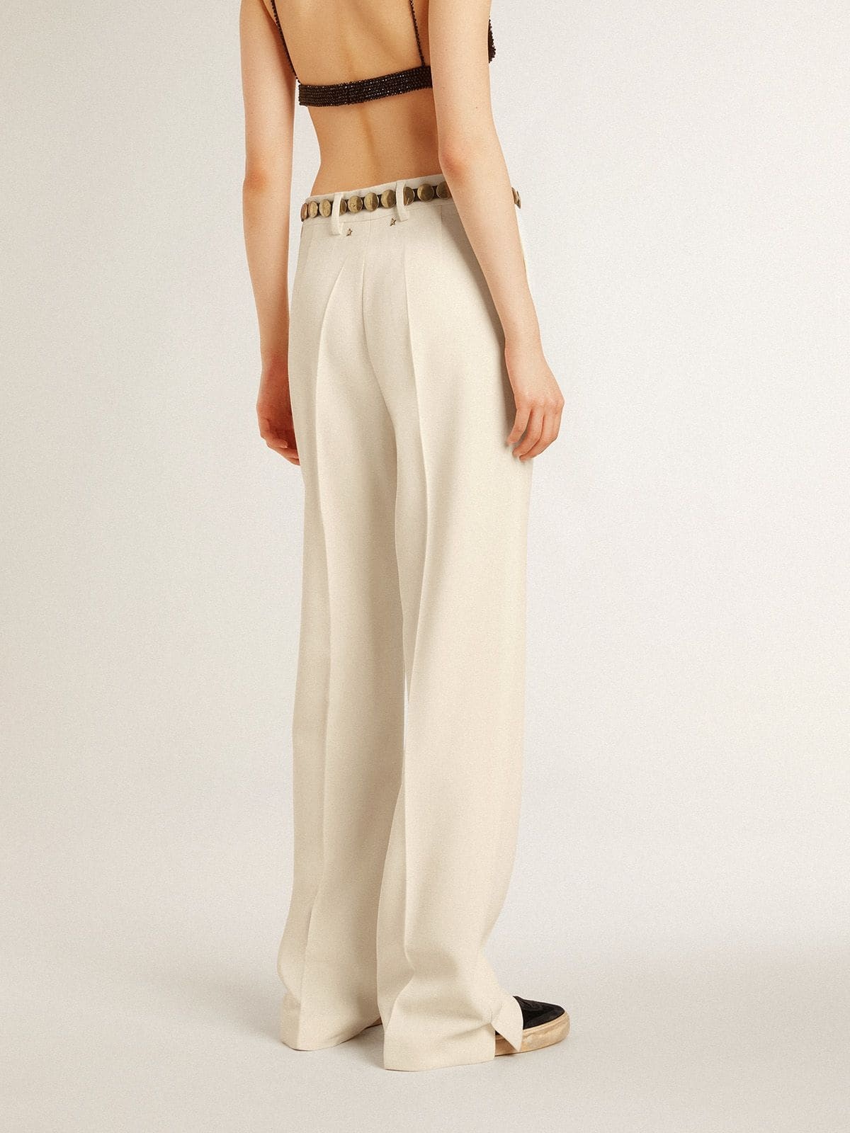 Women's loose pants in worn-white tailored fabric - 2