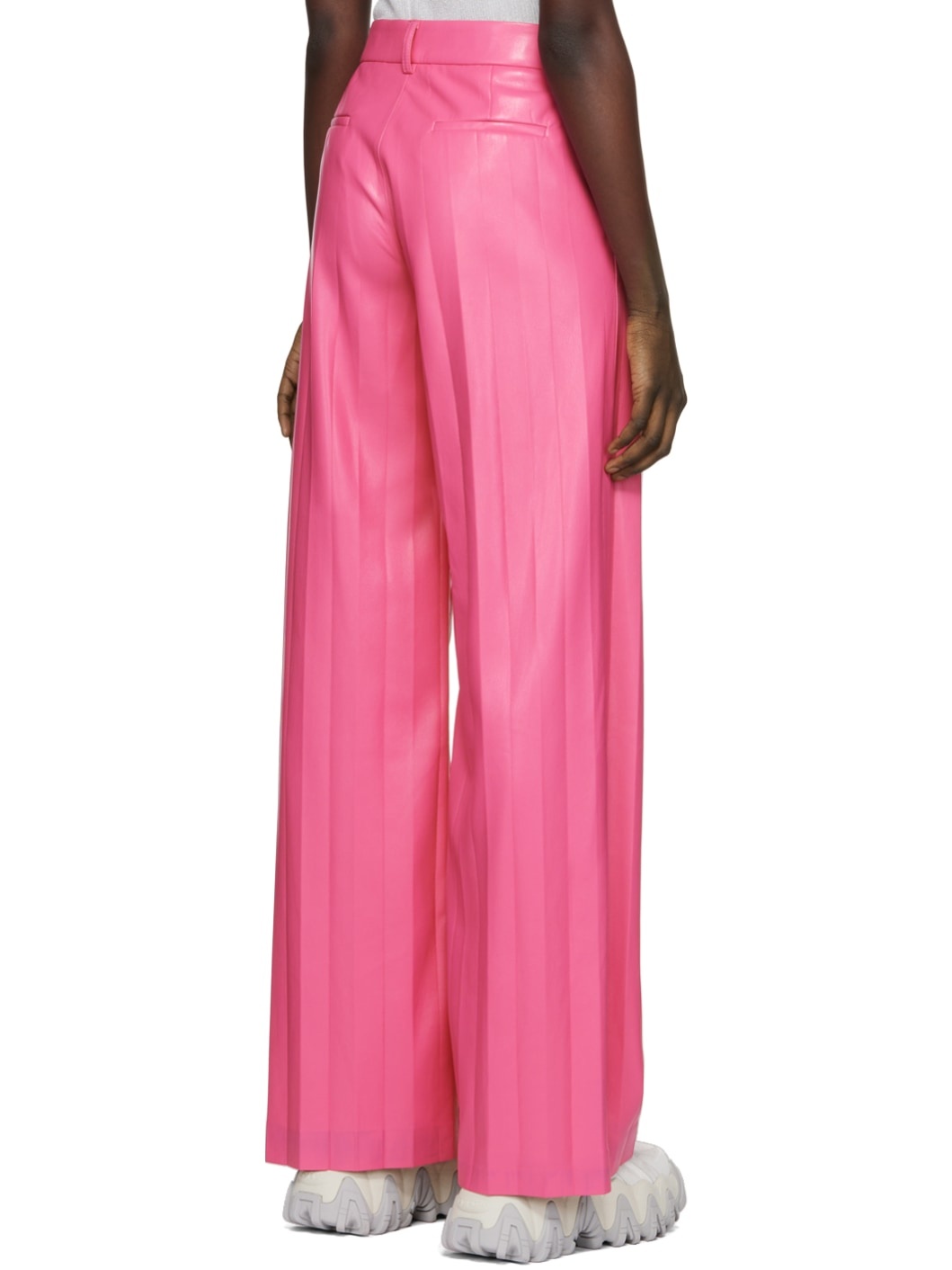 Pink Pleated Faux-Leather Pants - 3