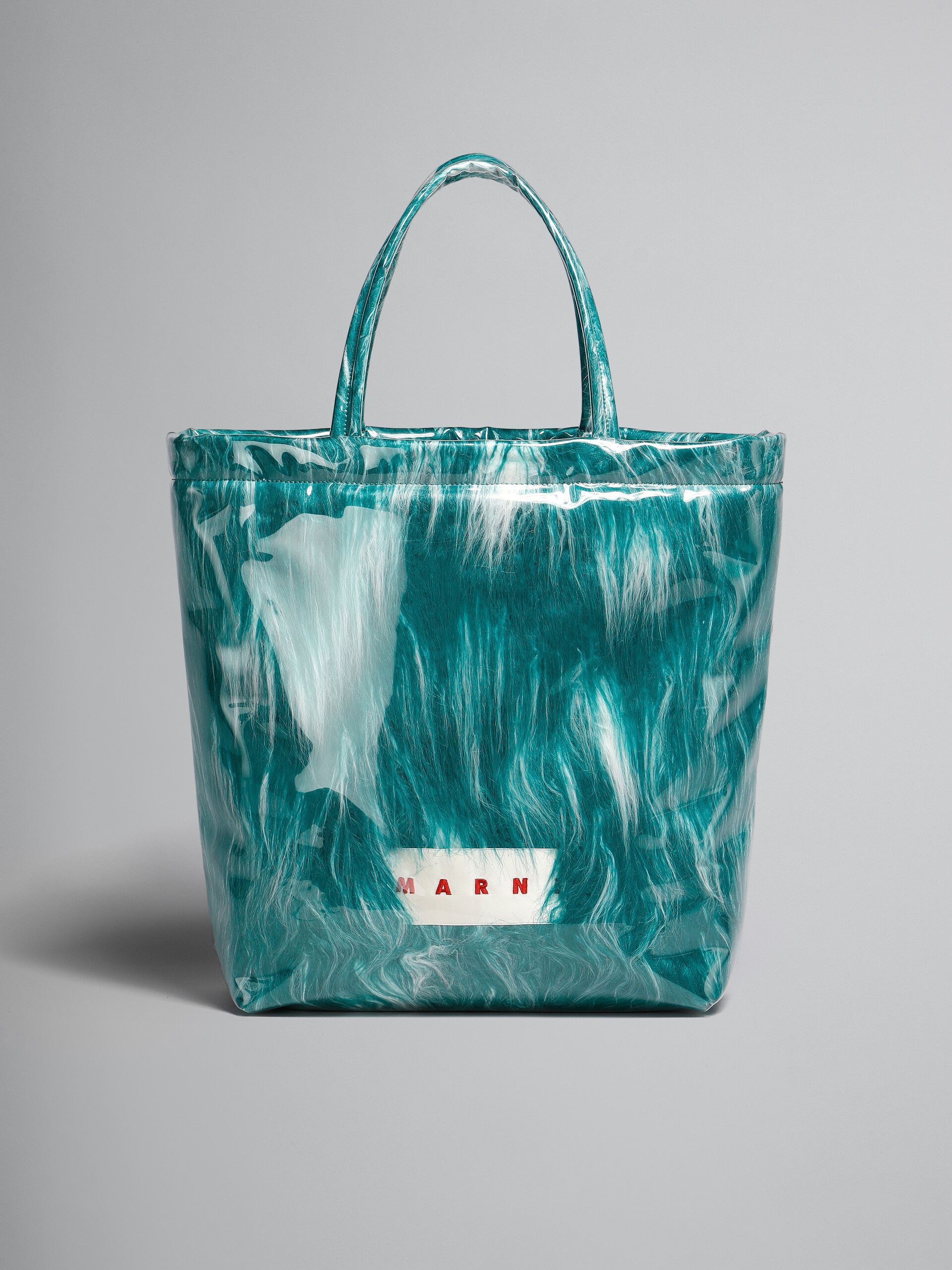 JADE GREEN COATED FAUX FUR TOTE - 1