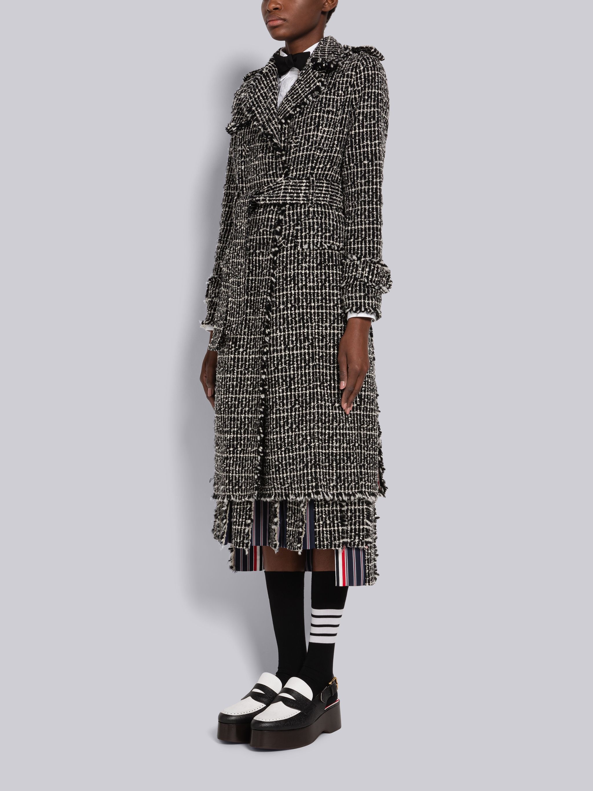 Check Cashmere Tweed High Armhole Trench Coat - 2