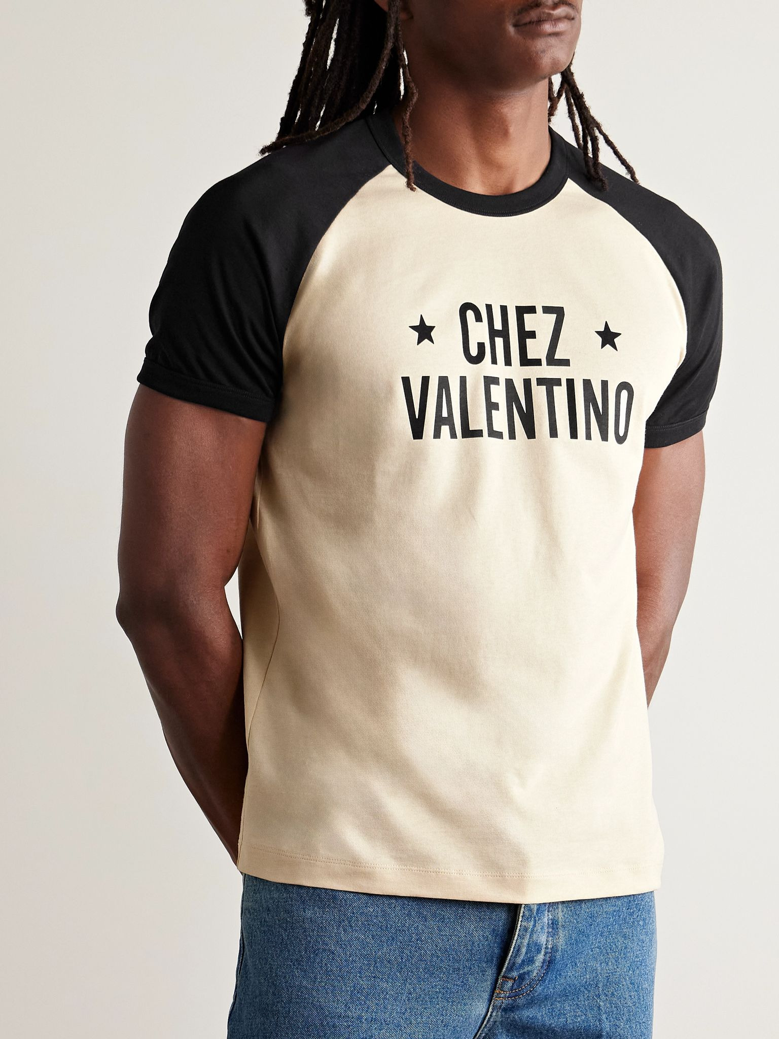 Slim-Fit Colour-Block Logo-Print Cotton-Jersey T-Shirt Cream - 3
