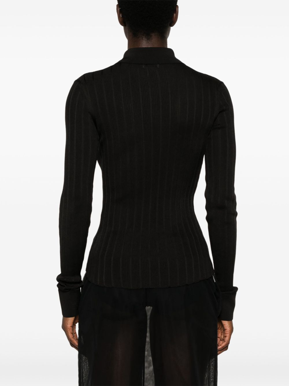 ribbed-knit polo top - 4