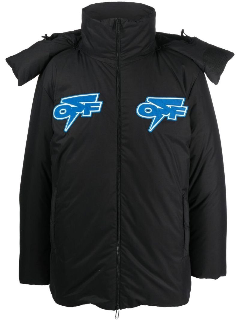 logo-patch padded short jacket - 1