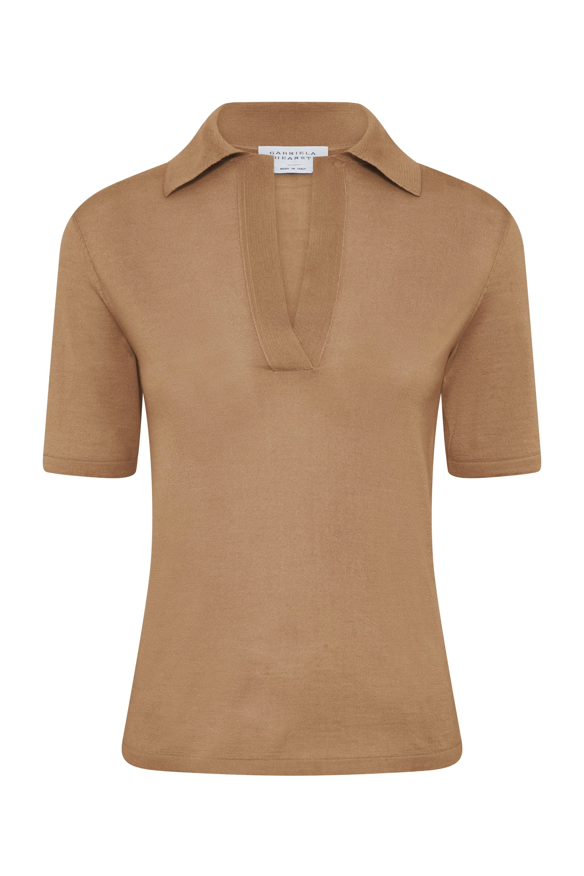 Caius Knit Short Sleeve Polo in Camel Cashmere Silk - 1