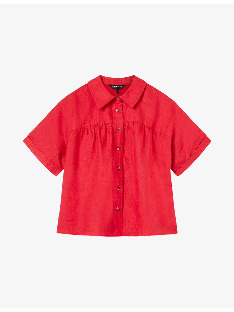 Short-Sleeved Gathered Linen Shirt 1