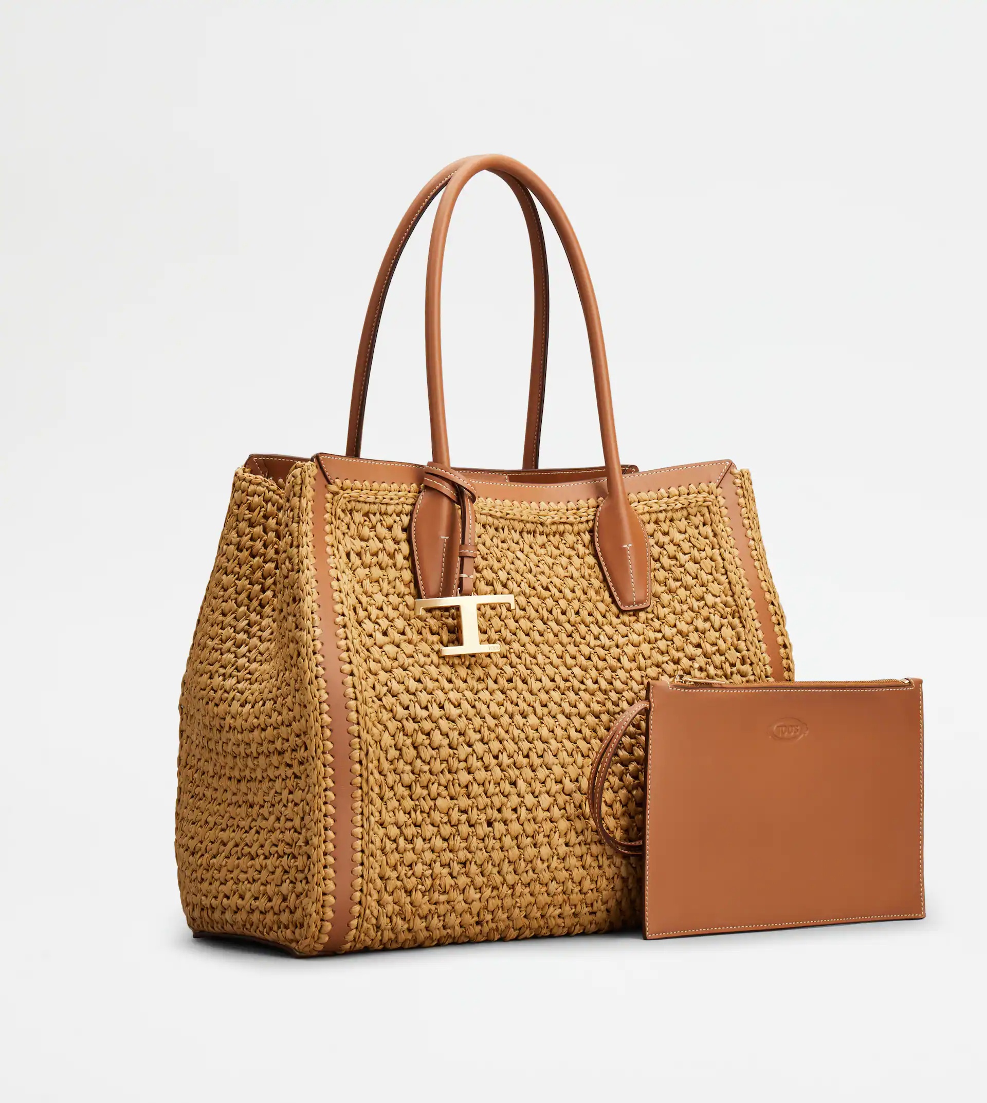 SHOPPING BAG IN RAFFIA AND LEATHER MEDIUM - BEIGE, BROWN - 2