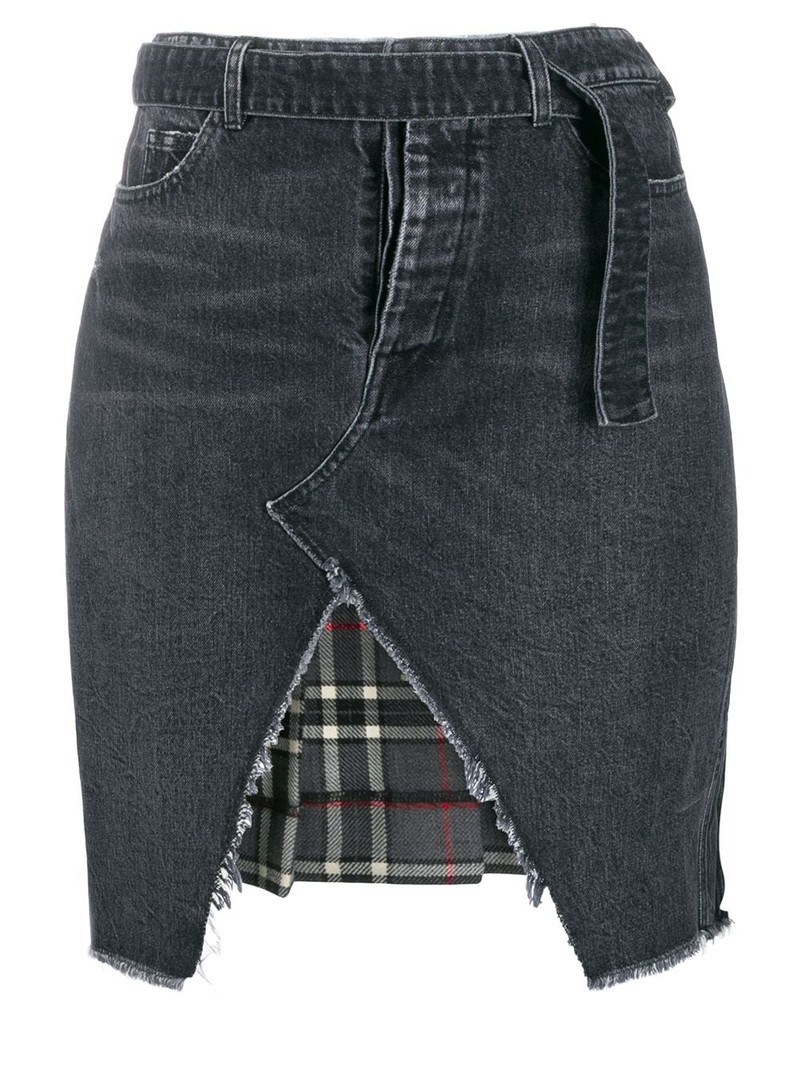 denim and plaid asymmetric skirt 1