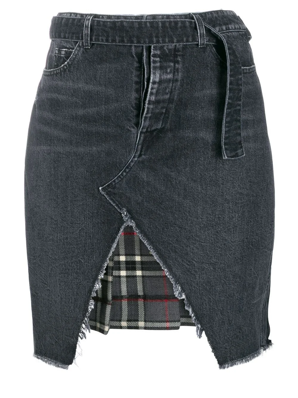 denim and plaid asymmetric skirt - 1