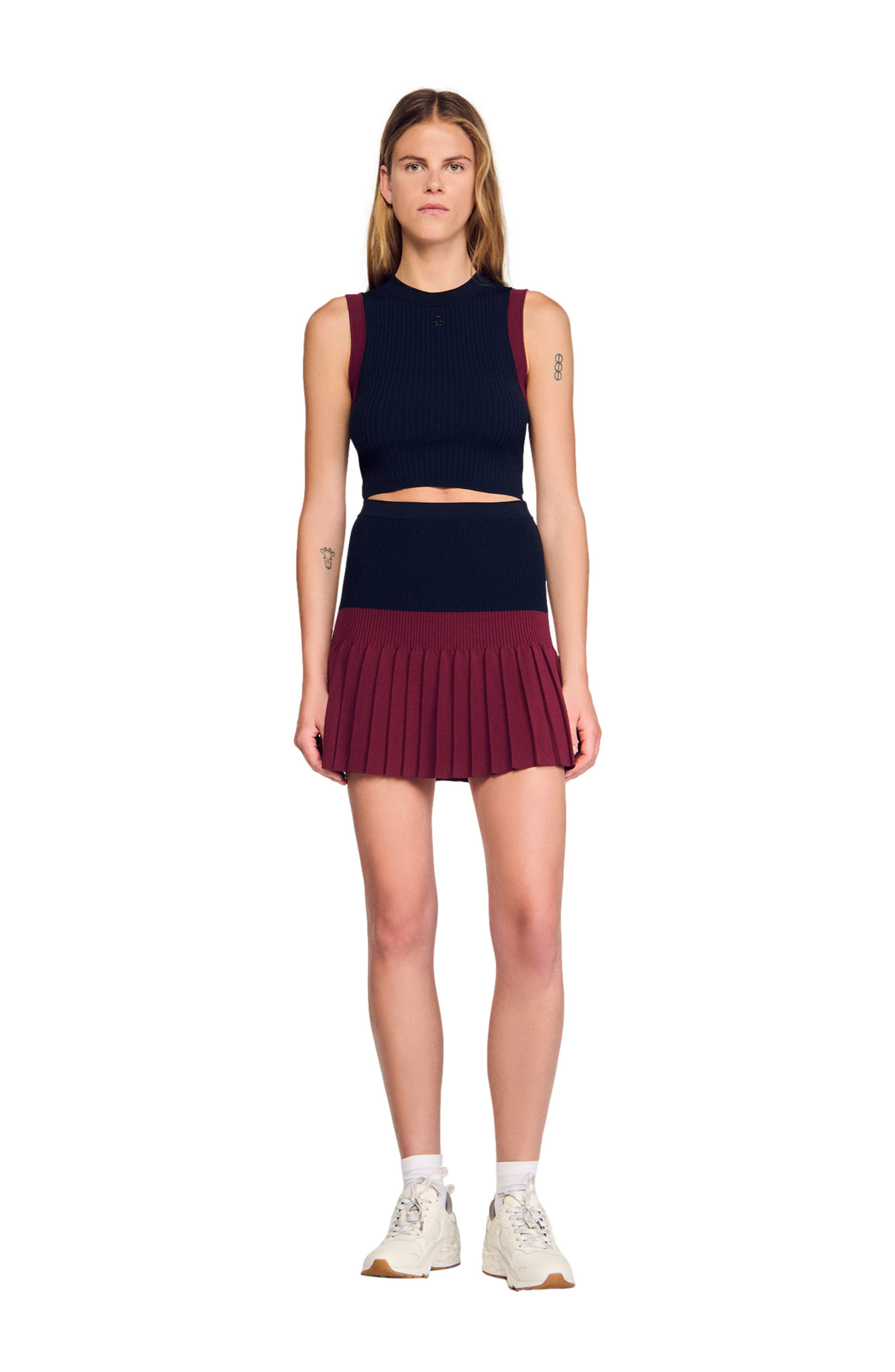 SANDRO Short two-tone pleated skirt in Navy Blue at Nordstrom - 2