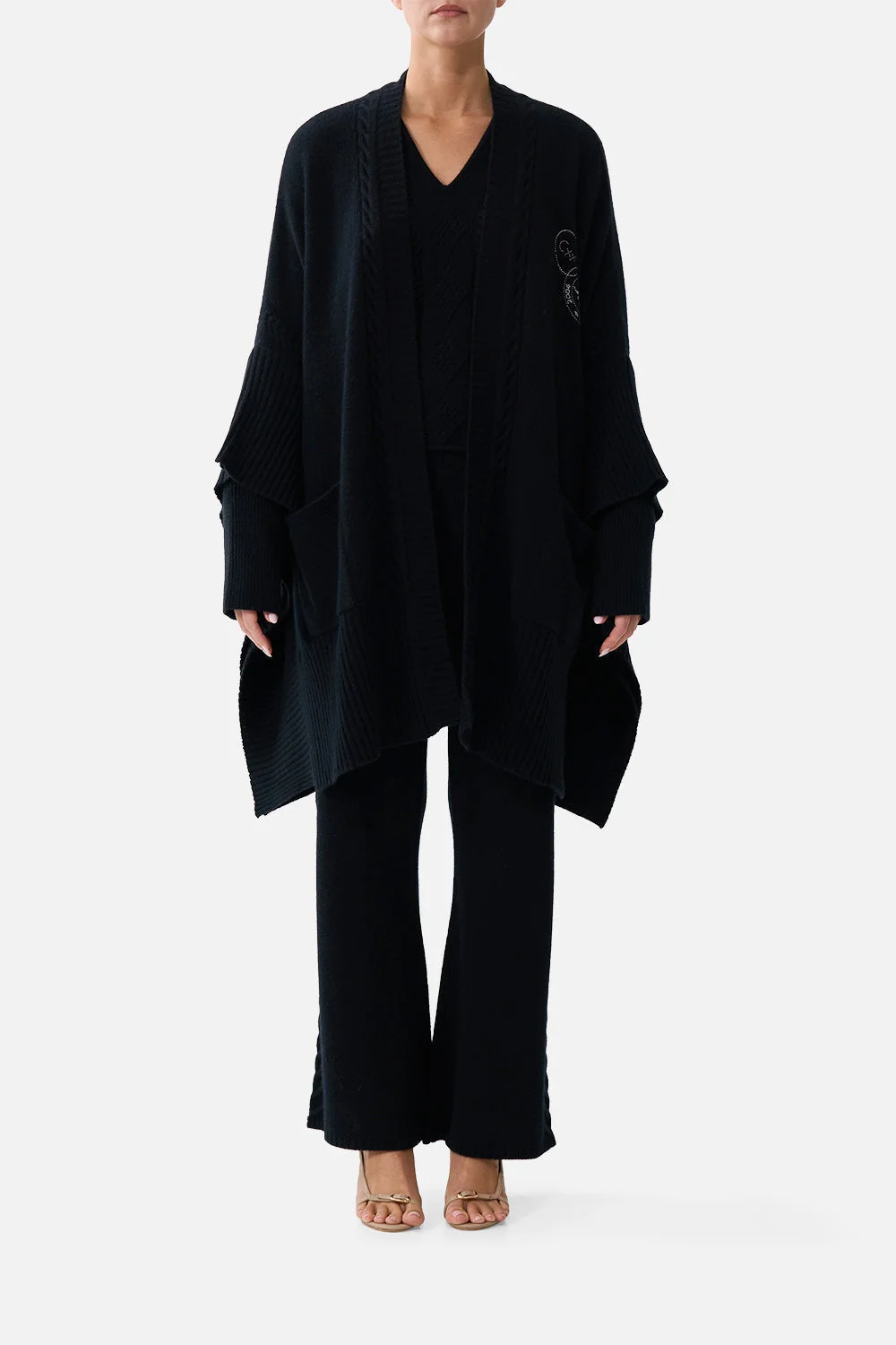 OVERSIZED PATCH POCKET CARDIGAN NIGHT GARDEN - 1