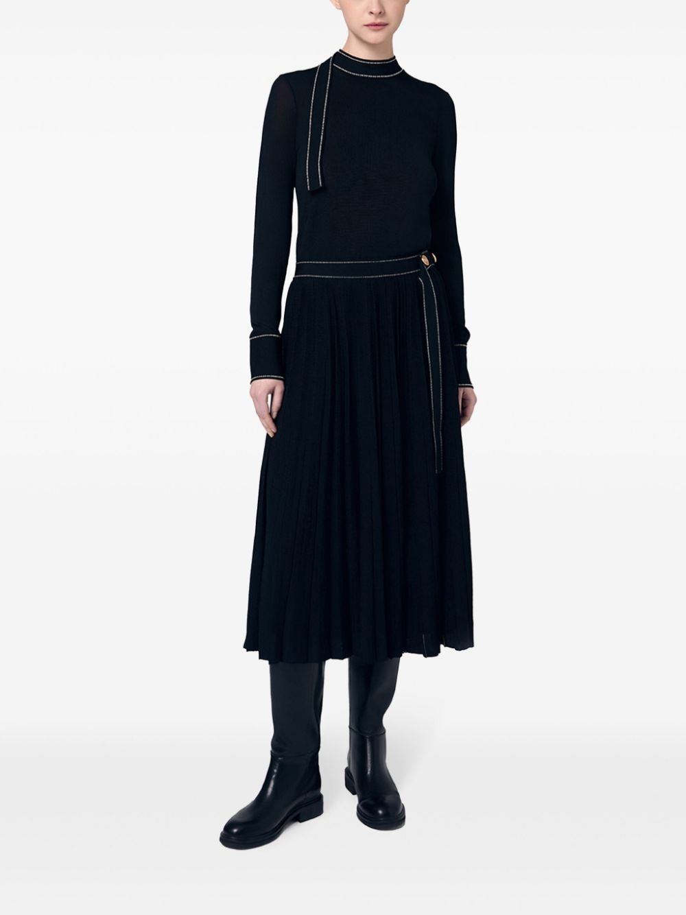 contrast-stitching round-neck sweater - 2