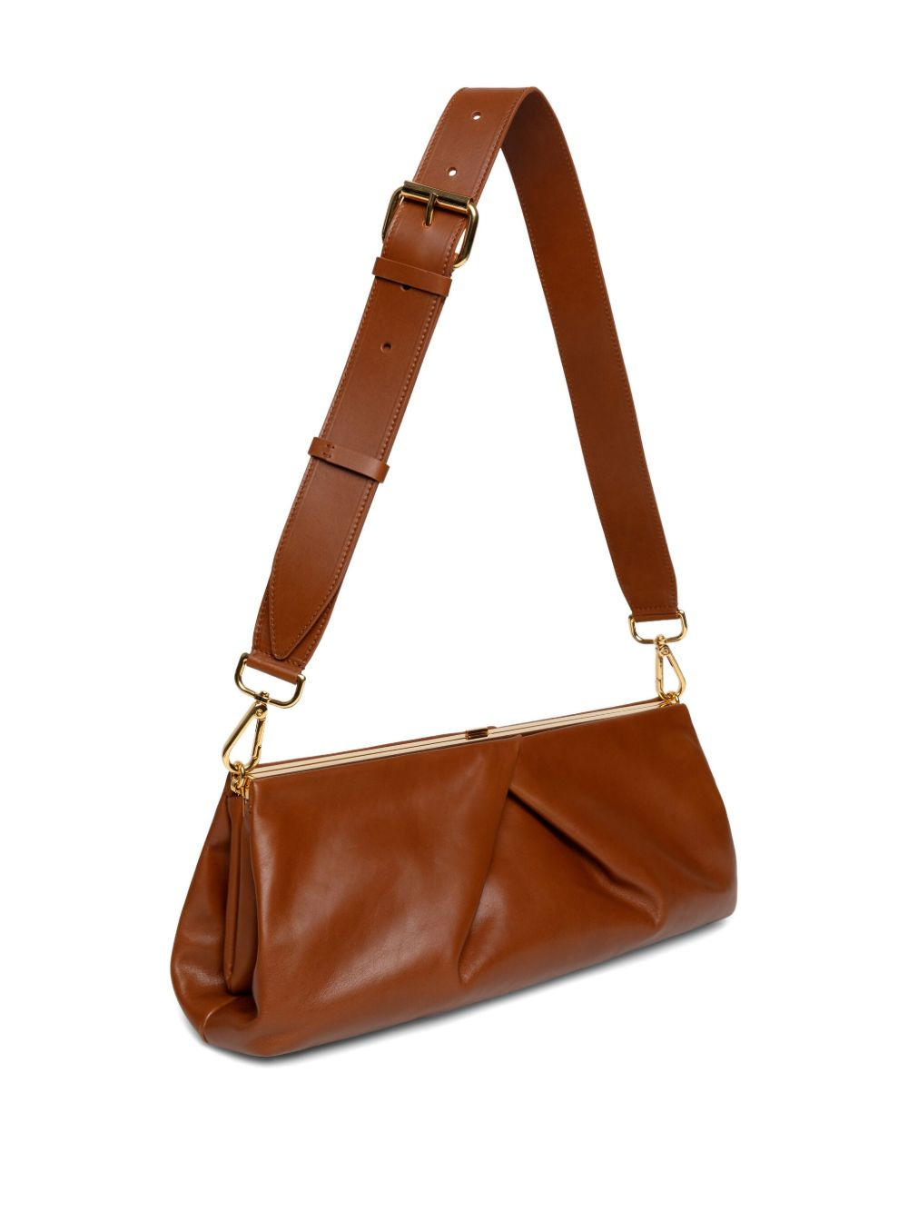 medium pleated-detail leather clutch bag - 3